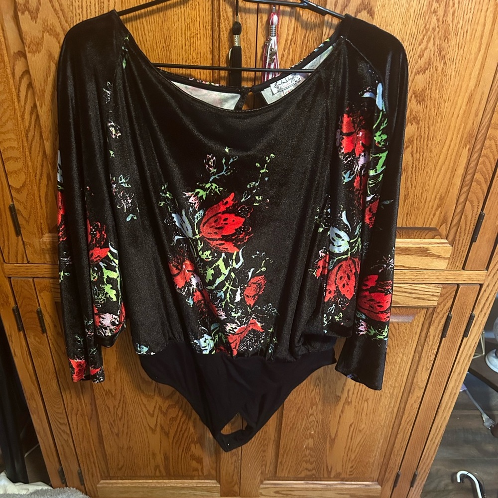We the free black floral velvet bodysuit